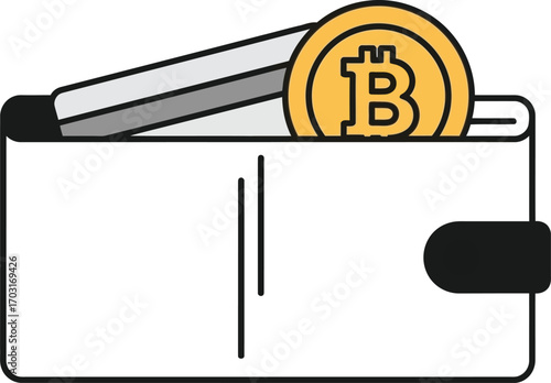 Vector art of wallet with bitcoin and credit card vector illustration on a transparent background