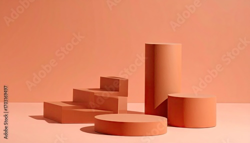 Abstract Coral Orange Geometric Shapes on a Minimalist Background