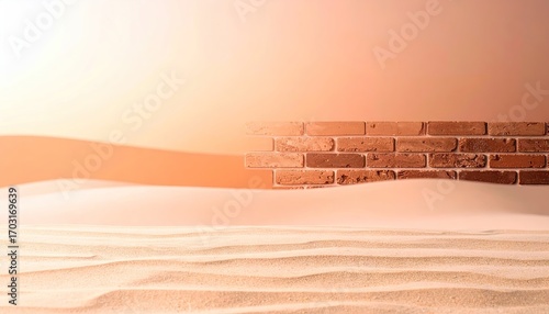Abstract Desert Landscape with Brick Wall