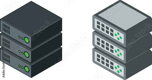 Vector art of isometric illustration of server racks, on a transparent background