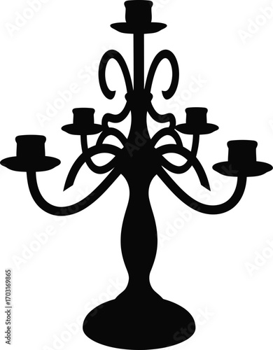 Elegant five arm candelabra silhouette classic ornate decorative lighting fixture for events vector