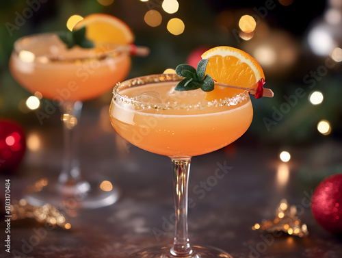 Christmas cocktails with orange garnish