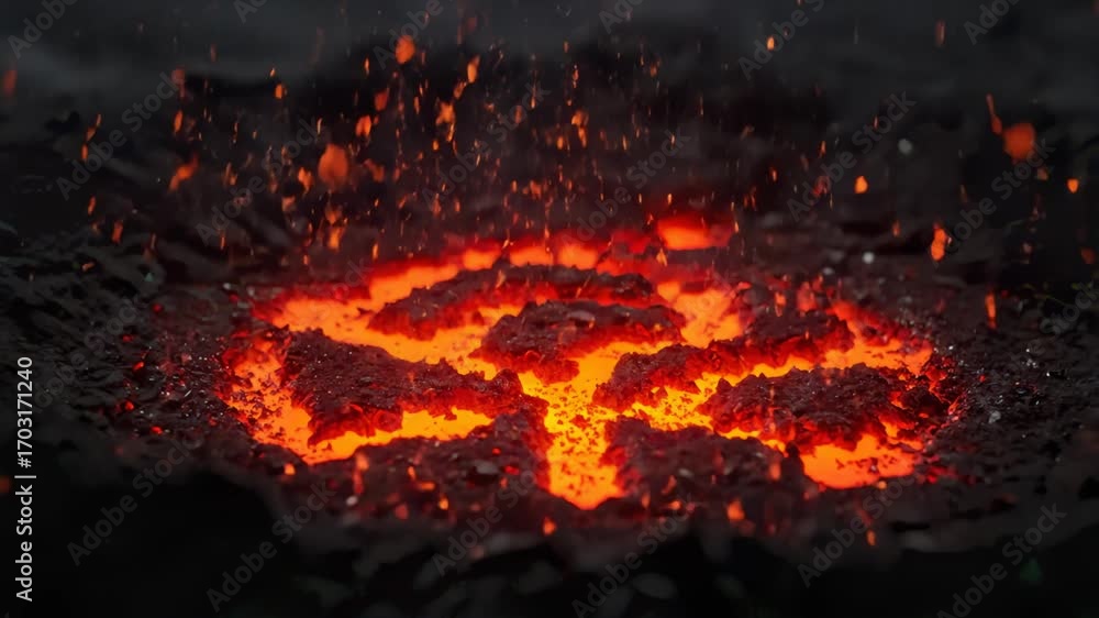 Volcanic ash swirl revealing fiery rune underlay, ember sparks Stock ...