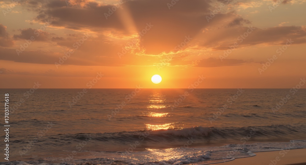 Obraz premium Stunning Ocean Sunset with Golden Sky and Waves