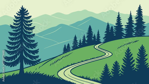 A winding road curving through a lush green mountain forest landscape.