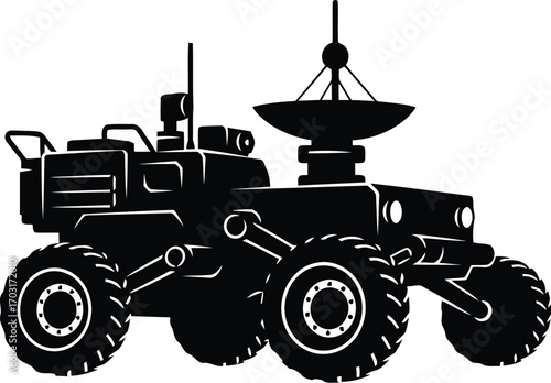 Advanced mars rover exploration vehicle with antenna and wheels detailed silhouette illustration vector