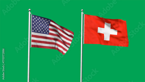 High detailed flag of USA and Switzerland. United States of America and Switzerland flag. 3D Illustration.