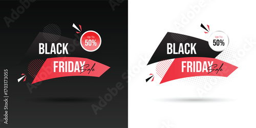Black Friday sale banner with 50% off discount tag. Black Friday sale tag banner collection isolated. Modern Black Friday sale tag vector illustration.