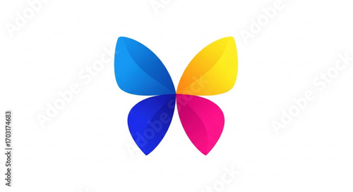 Colorful butterfly logo the wings are blue, yellow, and pink, creating a vibrant and eyecatching design for branding