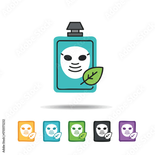 This vibrant icon illustrates a natural facial sheet mask package, emphasizing organic skincare and beauty routines for a refreshing, healthy complexion.