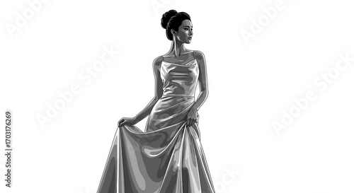 An elegant woman in a formal dress vector illustration with shading