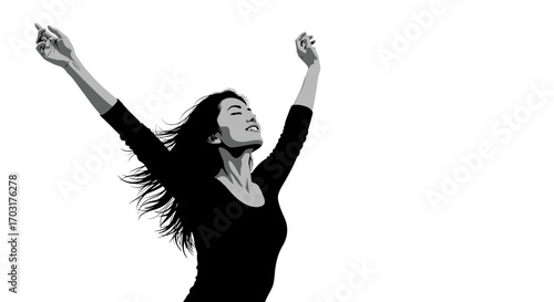 Abstract vector illustration of a woman with arms raised in triumph