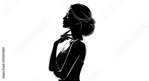 Elegant Silhouette Portrait of a Contemplative Woman with Updo Hairstyle