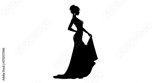 Elegant woman silhouette in a flowing gown expressing gracefulness