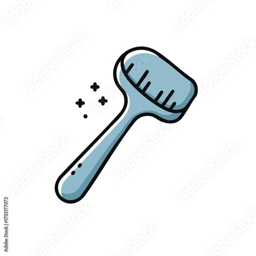 A clean and simple hand-drawn illustration depicting a light blue household cleaning brush with subtle sparkle accents, perfect for hygiene and tidiness concepts.