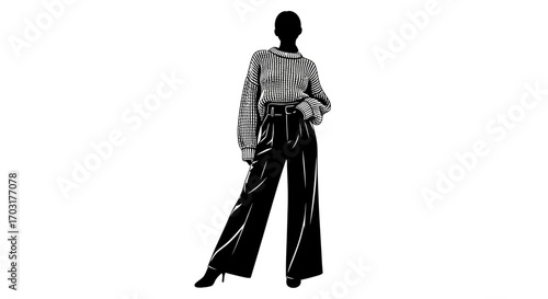 Elegant woman silhouette in chic sweater and palazzo pants outfit art