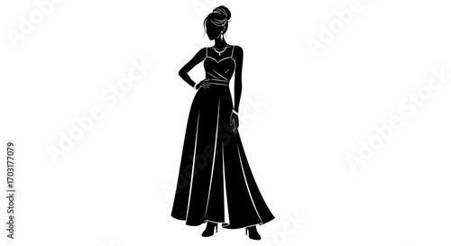 Elegant woman silhouette in long dress ideal for fashion illustrations