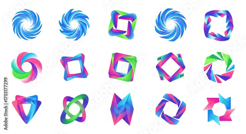 Collection of colorful abstract logo designs, perfect for branding, marketing, and creative projects with a modern touch