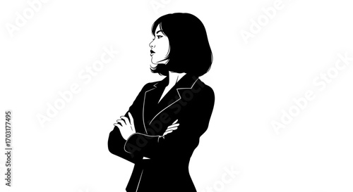 Monochrome portrayal of a confident businesswoman in formal attire