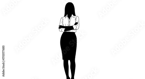 Silhouette of a confident businesswoman standing with crossed arms