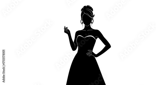 Silhouette of elegant woman with dress vector minimal illustration