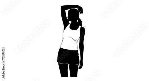 Silhouette of sporty woman stretching her arm for warming up exercise