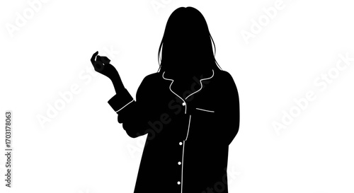 Silhouette of woman in pajamas on a white background, sleepwear