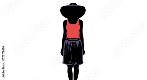 Stylized Silhouette of a Woman Wearing a Hat and Casual Clothing