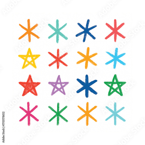  Colorful Hand-Drawn Asterisks and Stars Pattern