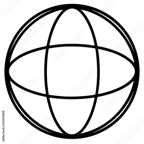 Outline of a sphere with orbital lines art on transparent background