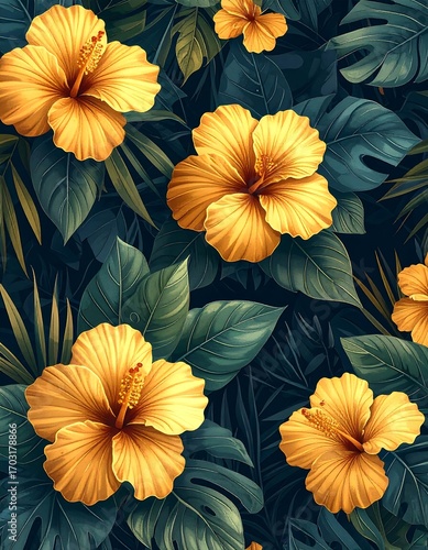 Wallpaper Mural Tropical flower pattern (2) Torontodigital.ca