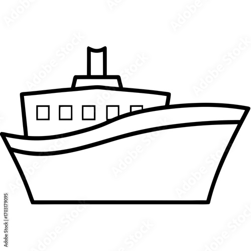 Simple outline drawing of a cruise ship on transparent background
