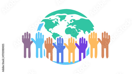 Global community diverse hands illustration for international cooperation and unity day