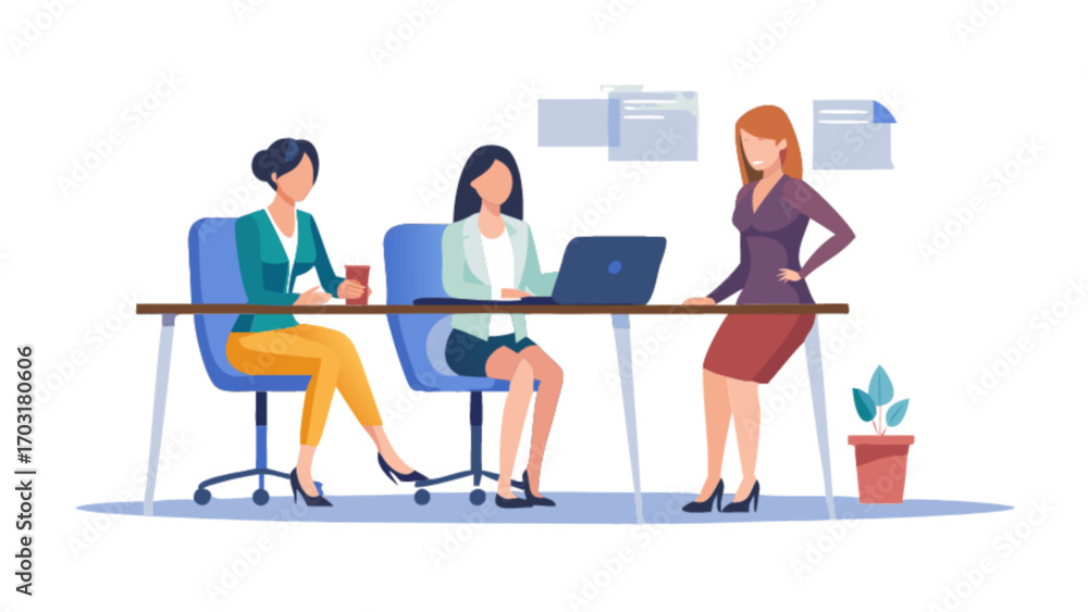 Obraz premium Three women in office meeting collaboration teamwork professional workplace concept art