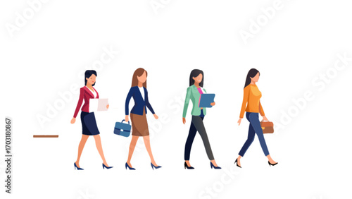 Illustration of business women walking to work in suits and carrying briefcases