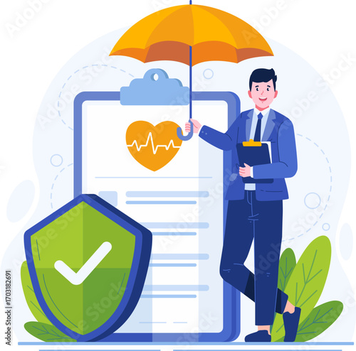 Insurance illustration pack in modern flat style. Includes health, car, home, travel, life, and financial protection concepts. Perfect for websites, apps, presentations, infographics, and corporate pr