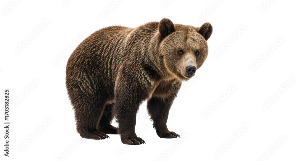 Fototapeta premium Brown bear close up portrait looking at the camera isolated PNG with Transparent Background