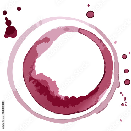 Red Wine Glass Stain Ring Vector Set — Isolated Circular Drink Marks with Splashes and Texture