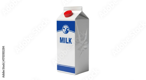 Milk carton with red cap isolated PNG with Transparent Background