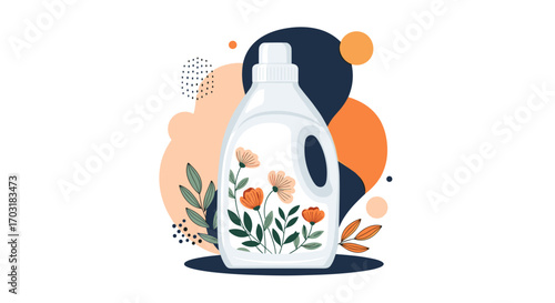 Eco-friendly laundry detergent bottle with floral design.