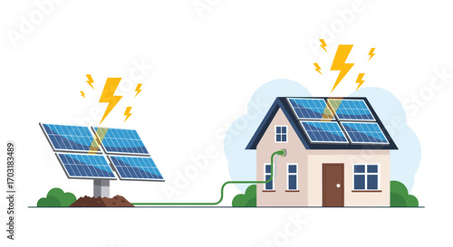 Solar panels powering a modern house with clean energy.