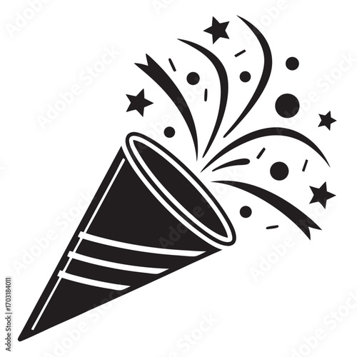Party popper illustration with confetti and stars for celebration events.