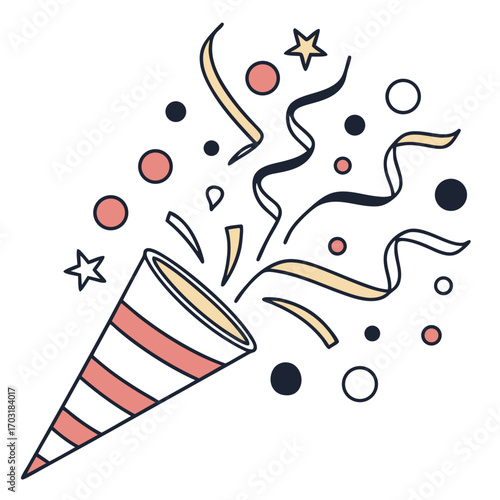 Party Popper Exploding With Confetti and Streamers.