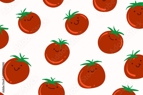 Tomato cartoon background pattern. hand drawn seamless pattern. Tomato background for fabric design, textile print, wrapping paper, cover. Vector illustration.