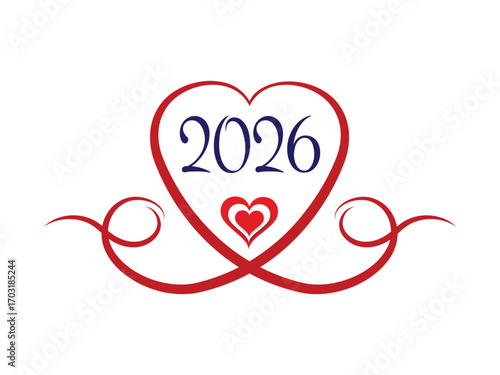 Celebrate upcoming 2026 with elegant heart and flourish design, perfect for invitations and greetings