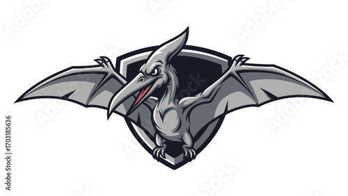 Pterodactyl Mascot Logo Illustration with Shield for Sports Team or Esports