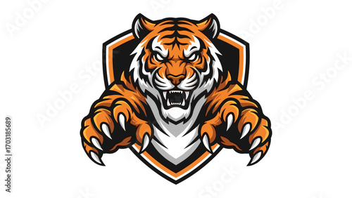 Angry Tiger Head Mascot Logo Illustration for a Sports Team Emblem on a Shield
