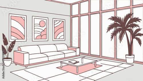 Modern Living Room With Sofa Coffee Table And Art.