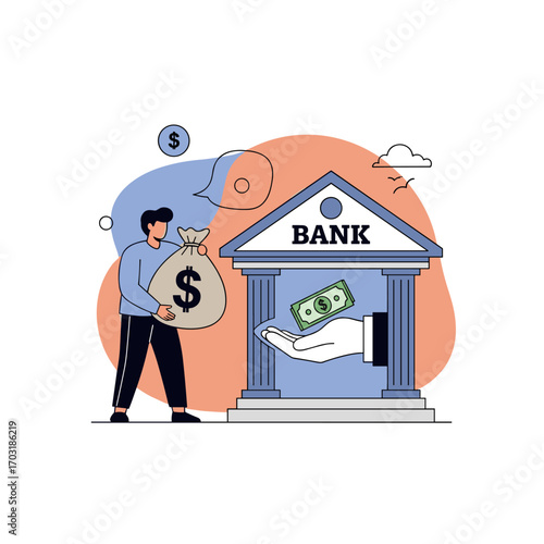 A person collects funds from a financial institution offering banking services and loans for personal investment growth