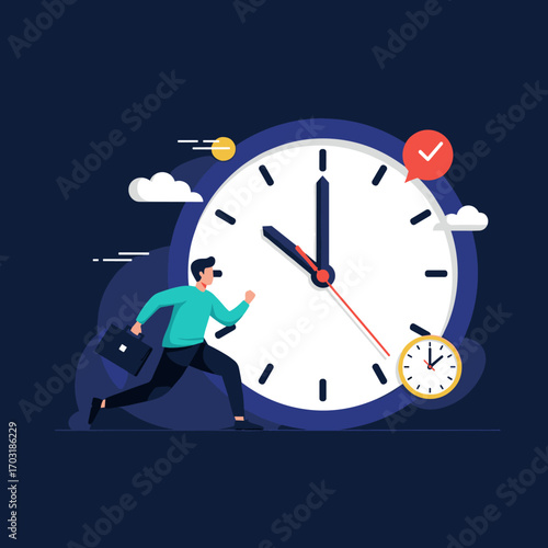 Business person running against the clock facing deadline pressure with urgent tasks and time management challenges